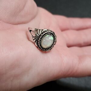 Silver tone faux opal ring size 6.25ish